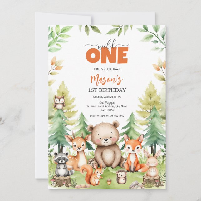 Wild One Party Animals Kids 1st Birthday Inbjudningar (Framsida)