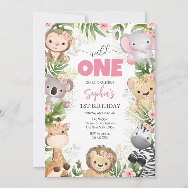 Wild One Party Animals Kids 1st Birthday Inbjudningar (Framsida)