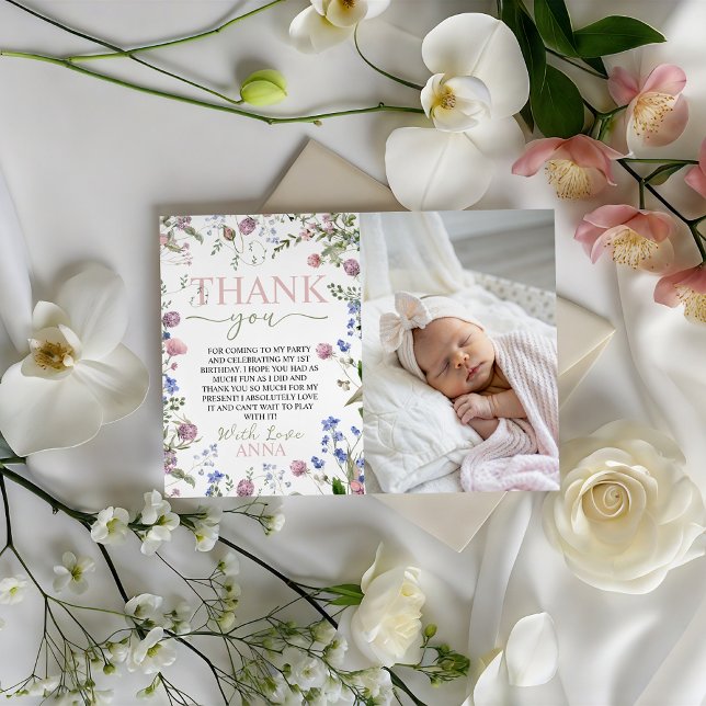 Wild One Photo Birthday Thank You Card Inbjudningar (Skapare uppladdad)