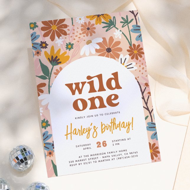 Wild One Retro Boho Vildblomma 1-års födelsedagsfe Inbjudningar (Skapare uppladdad)