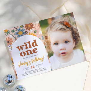 Wild One Retro Boho Vildblomma 1-års Födelsedagsfo Inbjudningar