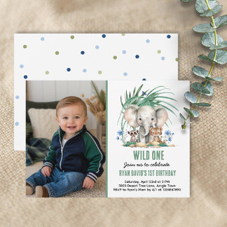 Wild One Safari 1-års födelsedagsfoto inbjudan