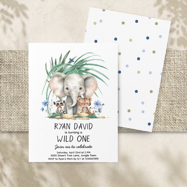 Wild One Safari 1-års inbjudan (Wild One Safari 1st Birthday Invitation)