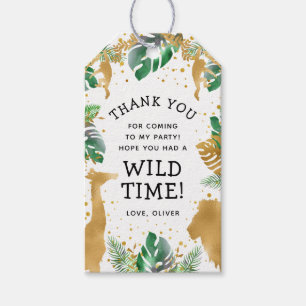 Wild One Safari 1-årsdag Grön Guld Vit Presentetikett