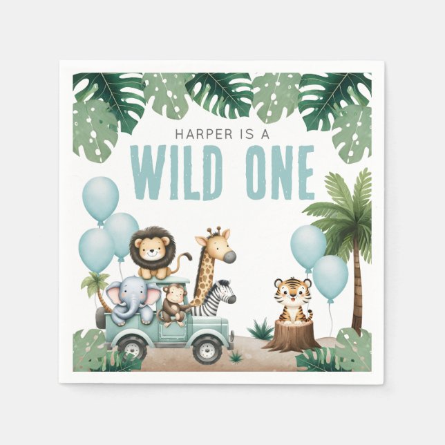 Wild One Safari 1st Birthday Pappersservett (Framsidan)