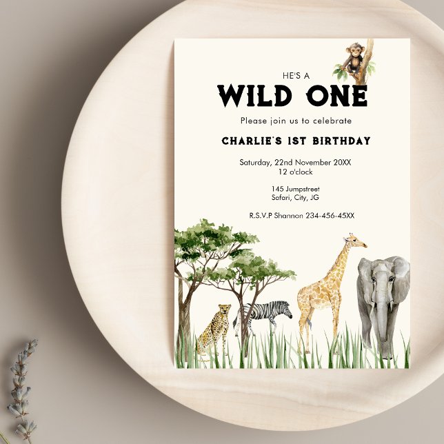 Wild One Safari Animal Birthday Invitation Inbjudningar (Wild One Birthday Invitation)
