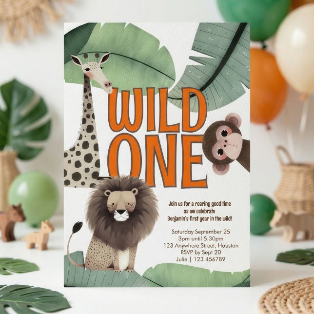 Wild One Safari Animals 1st Birthday Party Inbjudningar (Skapare uppladdad)