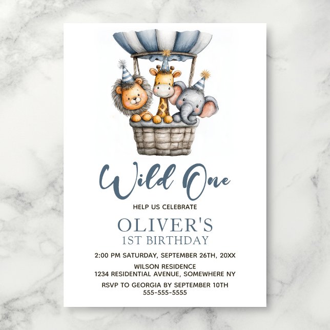 Wild One Safari Animals 1st Birthday Party Inbjudningar (Skapare uppladdad)
