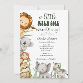 Wild One Safari Animals Boy Baby Shower Inbjudningar