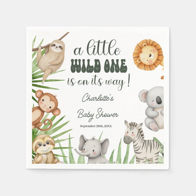 Wild One Safari Animals Boy Baby Shower Pappersservett (Framsidan)