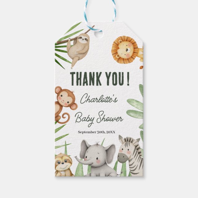 Wild One Safari Animals Boy Baby Shower Presentetikett (Framsidan)
