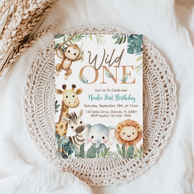 Wild One Safari Animals Boy Birthday Party Inbjudningar (Skapare uppladdad)