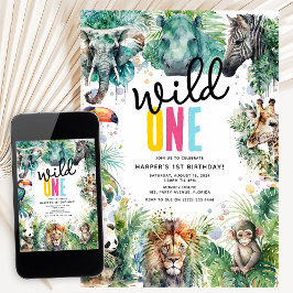 Wild ONE' Safari Animals Cool 1st Birthday Inbjudningar