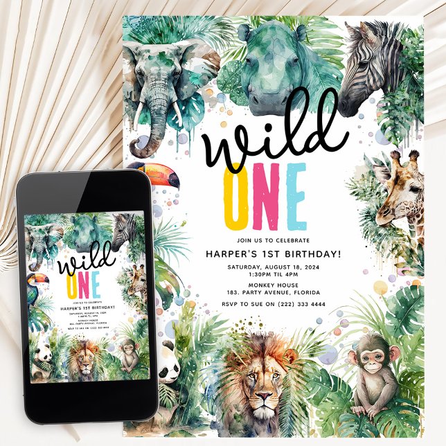 Wild ONE' Safari Animals Cool 1st Birthday Inbjudningar (Skapare uppladdad)