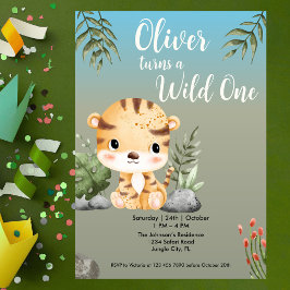Wild One Safari Animals Cute Tiger 1st Birthday Inbjudningar