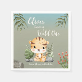 Wild One Safari Animals Cute Tiger 1st Birthday Pappersservett