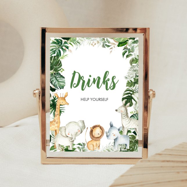 Wild One Safari Baby Shower Dryckes skylt (Greenery Jungle Baby Shower Drinks Sign)