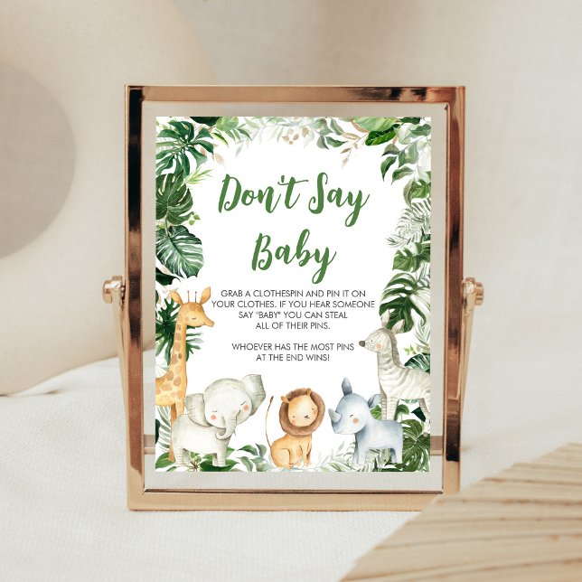 Wild One Safari Baby Shower Säg Inte Bebis Skylt (Greenery Jungle Baby Shower Don't Say Baby Sign)