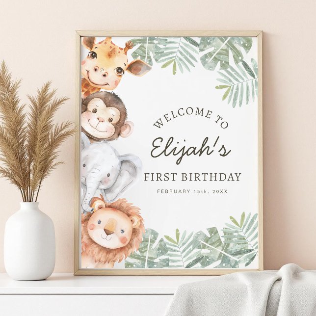 Wild One Safari Boy's 1st Birthday Welcome Sign Poster (Skapare uppladdad)