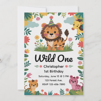 Wild One Safari Djur 1-årsdag | Djungel Inbjudningar