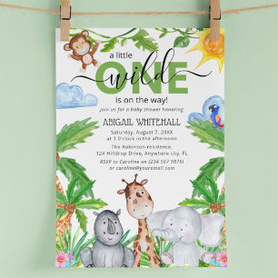Wild One Safari Djur Akvarell Baby Shower In Inbjudningar