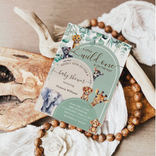 Wild One Safari Djur Baby Shower Inbjudningar