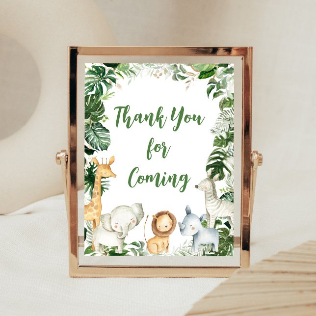 Wild One Safari Dusch Tack för att du kom skylt (Greenery Jungle Baby Shower Thank you for Coming Sign)