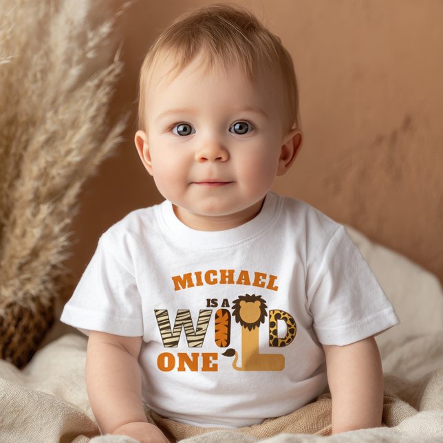 WILD ONE Safari First Birthday with Name T Shirt (Skapare uppladdad)
