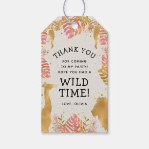 Wild One Safari Födelsedagsflickor Rosa Guld Ecru Presentetikett