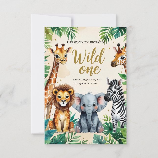 Wild One Safari Födelsedagsinbjudan Inbjudningar (Framsida)