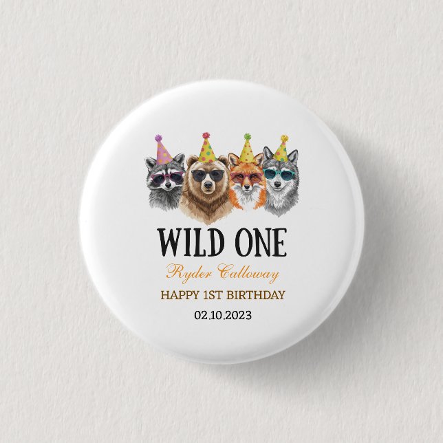 Wild One Safari Första Födelsedag – Djungeldjur  Knapp (Framsida)