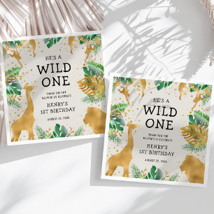 Wild One Safari Första Födelsedagsfest Grön Ecru Pappersservett