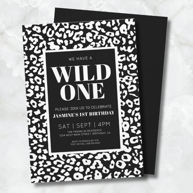 Wild One Safari Första Födelsedagsinbjudan Inbjudningar (Wild One Black White 1st Birthday Invitation)
