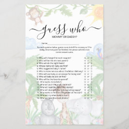 Wild One Safari "Gissa Vem" Baby Shower Spel Flyer