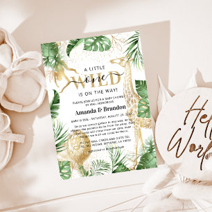 Wild One Safari Grön & Guld Baby Shower Per Post Inbjudningar