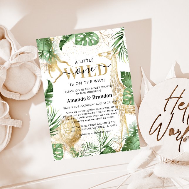 Wild One Safari Grön & Guld Baby Shower Per Post Inbjudningar (Skapare uppladdad)