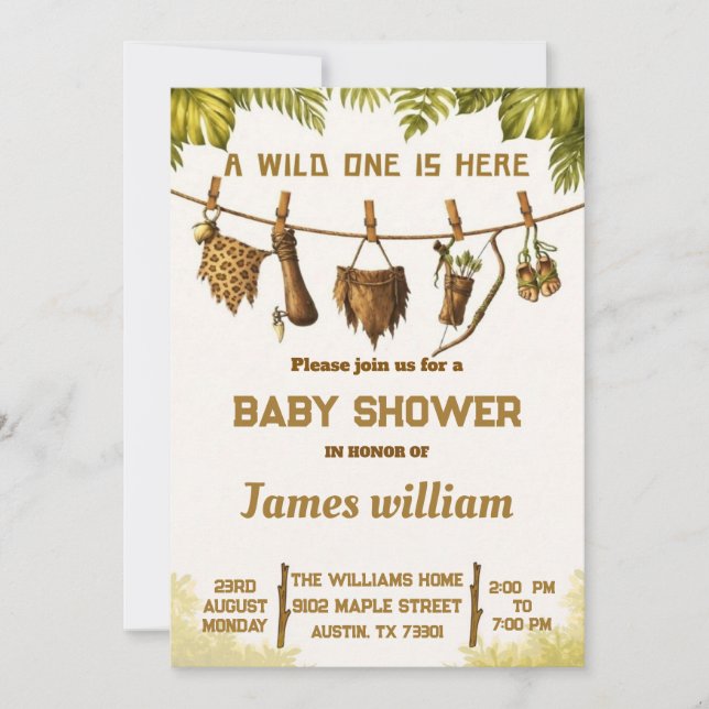 ​Wild One Safari Jungle Baby Shower Invitation Inbjudningar (Framsida)