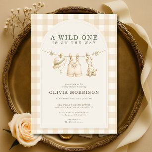 Wild One Safari Klädstreck Baby Shower Inbjudningar