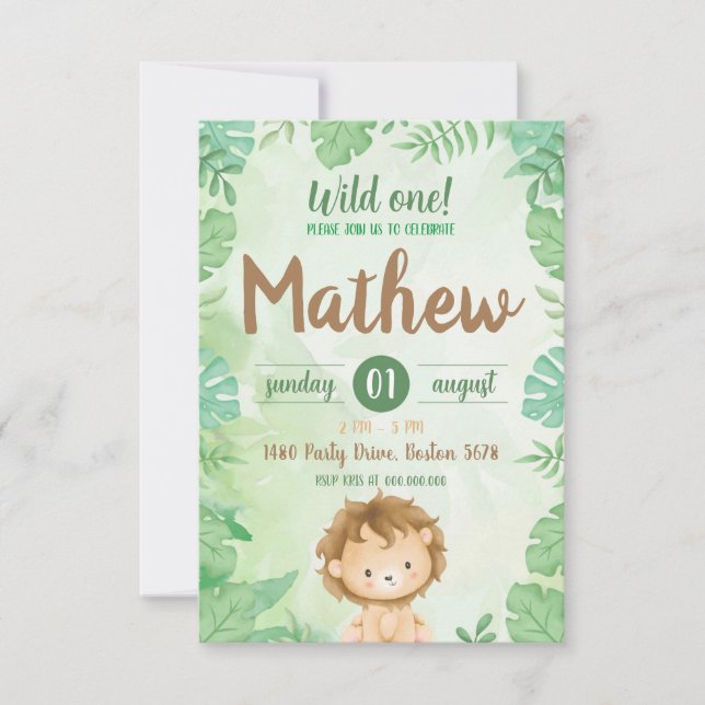 Wild One Safari Lion Invitation (Framsida)