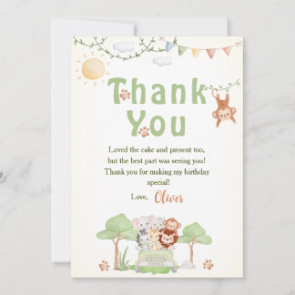 Wild One Safari Photo Boy Birthday Thank You Card Tack Kort