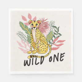 Wild One Safari Pink Cheetah Kids Birthday Party Pappersservett