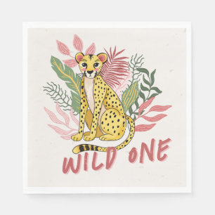 Wild One Safari Rosa Gepard Barnkalas Pappersservett
