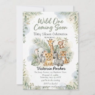 Wild One Söta Safari Djur baby shower Inbjudningar