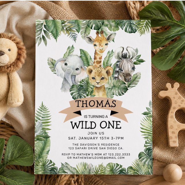 Wild One Tropical Jungle Safari Födelsedag  Inbjudningar (Wild One Tropical Jungle Safari Birthday Invitation)