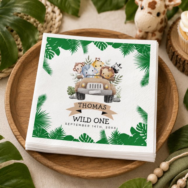 Wild One Tropical Jungle Safari Födelsedag  Pappersservett (Wild One Tropical Jungle Safari Birthday Napkins)