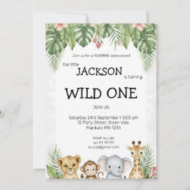 Wild One Watercolor Safari 1st Birthday Invite Inbjudningar