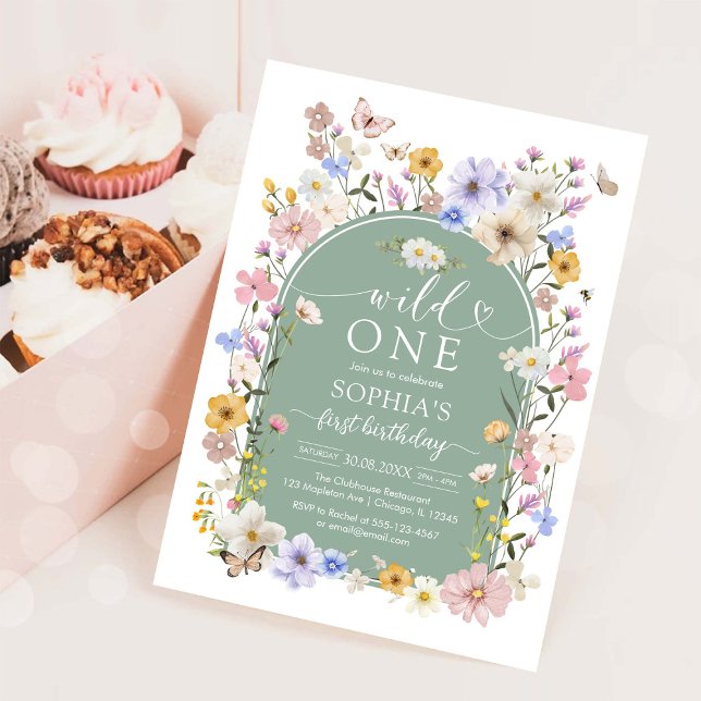 Wild One WIldflower 1st Birthday Invitation Inbjudningar (Skapare uppladdad)