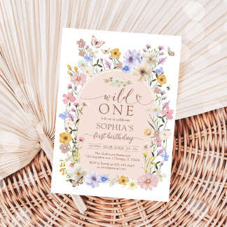 Wild One WIldflower 1st Birthday Invitation Inbjudningar