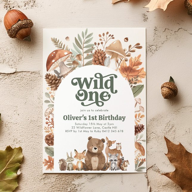 Wild One Woodland 1st Birthday Party Inbjudningar (Wild One! Woodlands 1st Birthday Party Invitation)
