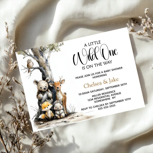 Wild One Woodland Animals Baby Shower Invitation Inbjudningar (Skapare uppladdad)